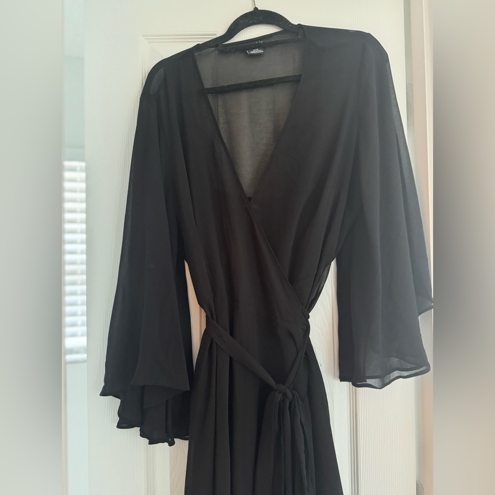 Black sheer sleeve wrap formal dress